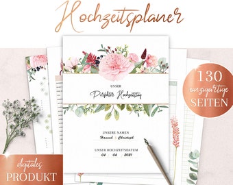 HOCHZEITSPLANER zum Ausdrucken •  Hochzeitsplanung DIY • Trauzeugin Planer Checkliste • DIN A4 • 130 Planer-Seiten zum Ausdrucken