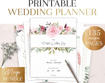 PRINTABLE Wedding Planner & Wedding Organizer • Wedding Checklist • 135 Pages