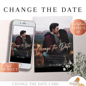 WEDDING Card Template | Change the Date Card | Postpone Wedding Card | Wedding date change, cancel note | Printable | Digital download