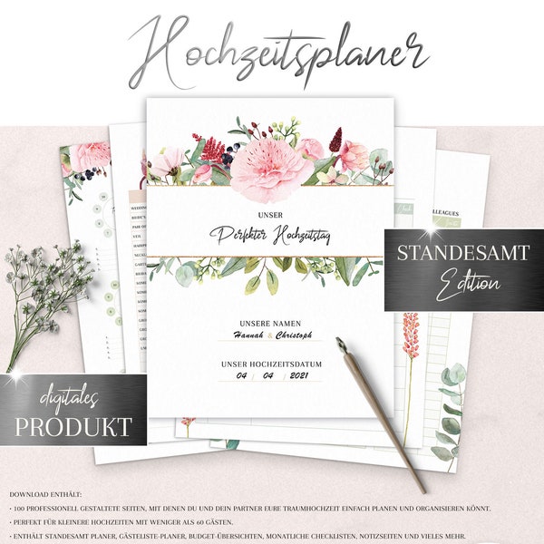 HOCHZEITSPLANER deutsch • Hochzeitsplaner Pdf • Hochzeitsplanung & Trauzeugin Planer zum Ausdrucken • DIY Hochzeit planen Checkliste •