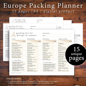PACKING LIST PLANNER | Europe Packing Planner | Travel Planner ...