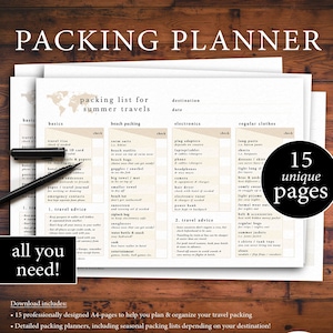 PACKING LIST PLANNER | Packing Planner | Vacation Packing Checklist | Travel Checklist | Travel Packing List Backpacking Women | Printable
