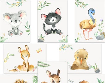 8er Australien Tier Poster-Set fürs Kinderzimmer I Schöne Babyzimmer Deko I A4 Größe I ohne Rahmen I CreativeRobin