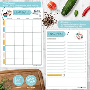 Menüplaner mit Einkaufsliste I Essens-Wochenplaner mit 50 Blatt | A5 Größe | CreativeRobin