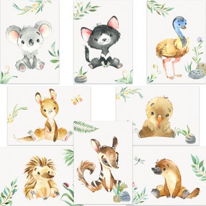 Juego de 8 pósteres de animales de Australia para habitación infantil I Bonita decoración para la habitación del bebé I Tamaño A4 I Sin marco I CreativeRobin
