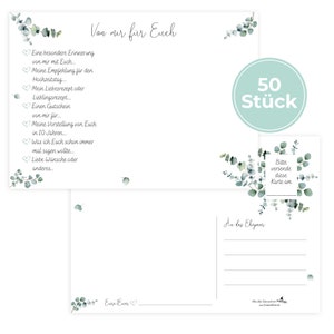 Hochzeitsspiel & Gästebuchkarten im schönen Eukalyptus Design | 50 Stück Postkarten DIN A6 | CreativeRobin
