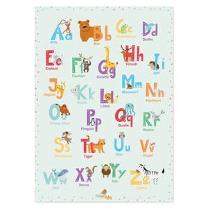 Poster ABC con alfabeto animale | Per la cameretta dei bambini, la scuola materna e la scuola elementare | Formato A3 | CreativeRobin