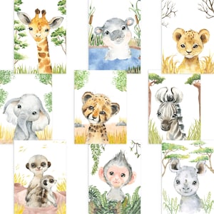 Set de 9 carteles con animales africanos para la habitación infantil: león, jirafa, mono, cebra y mucho más. como dulce decoración para la habitación del bebé I sin marco I CreativeRobin