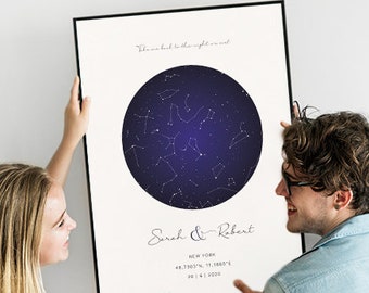 Custom Star Map | Personalized Constellation Map | Night Sky Print | Star Chart | Star Map by date | Star Map Printable | Digital download