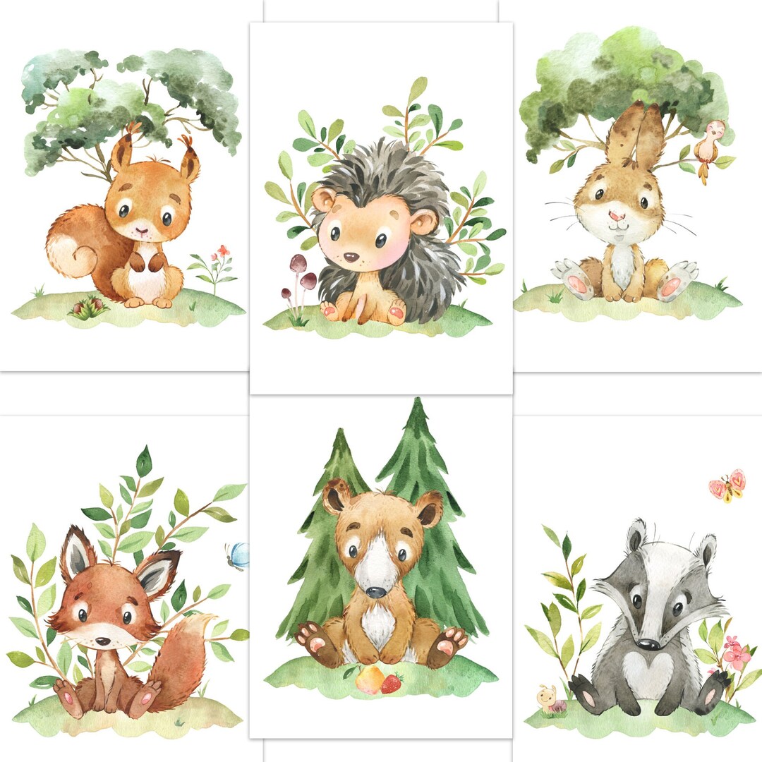 Cute Forest Animal Poster Set of 6 for the Children's Room Etsy