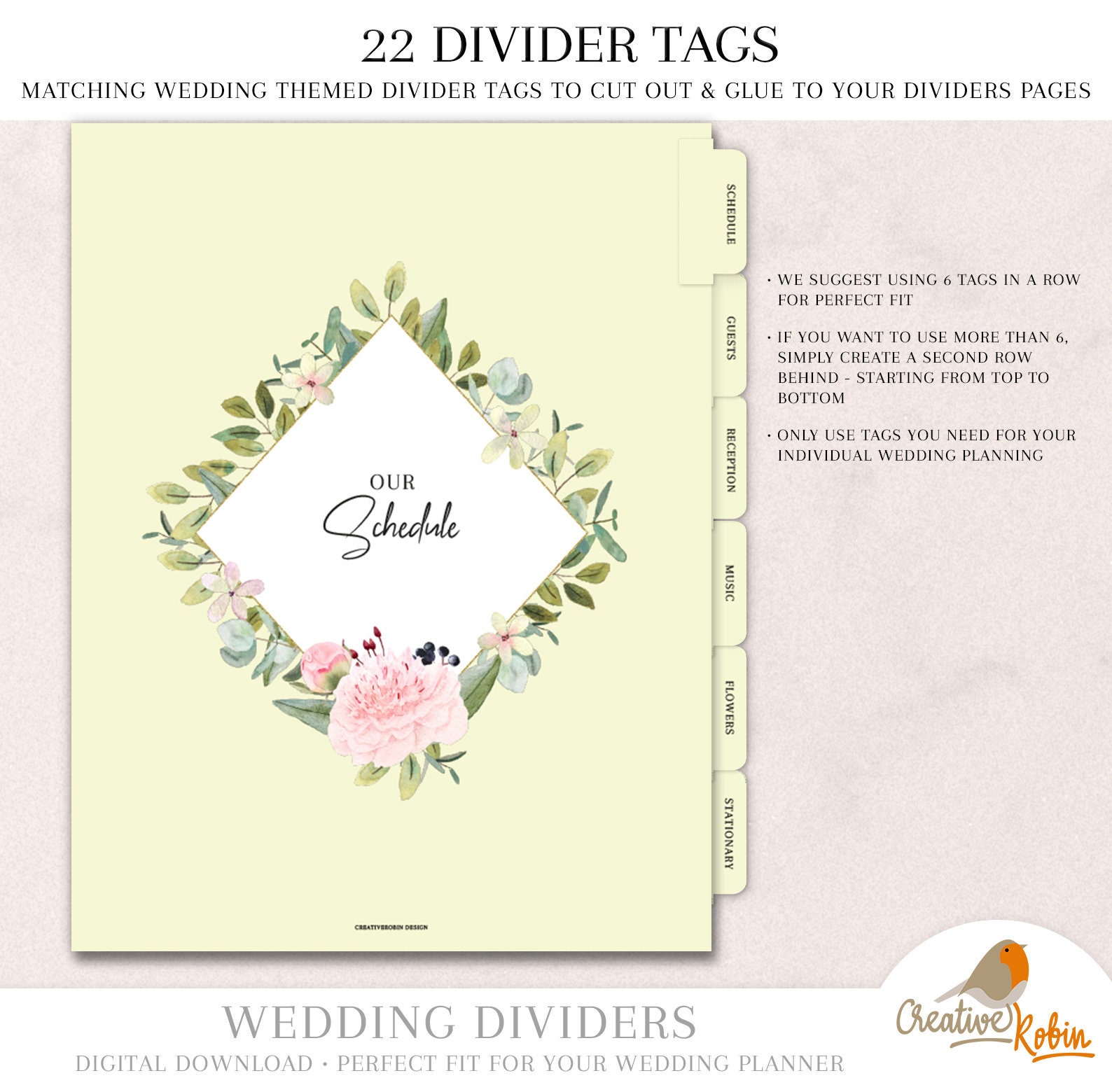 PRINTABLE Wedding Dividers & Index Tabs Wedding divider Tabs