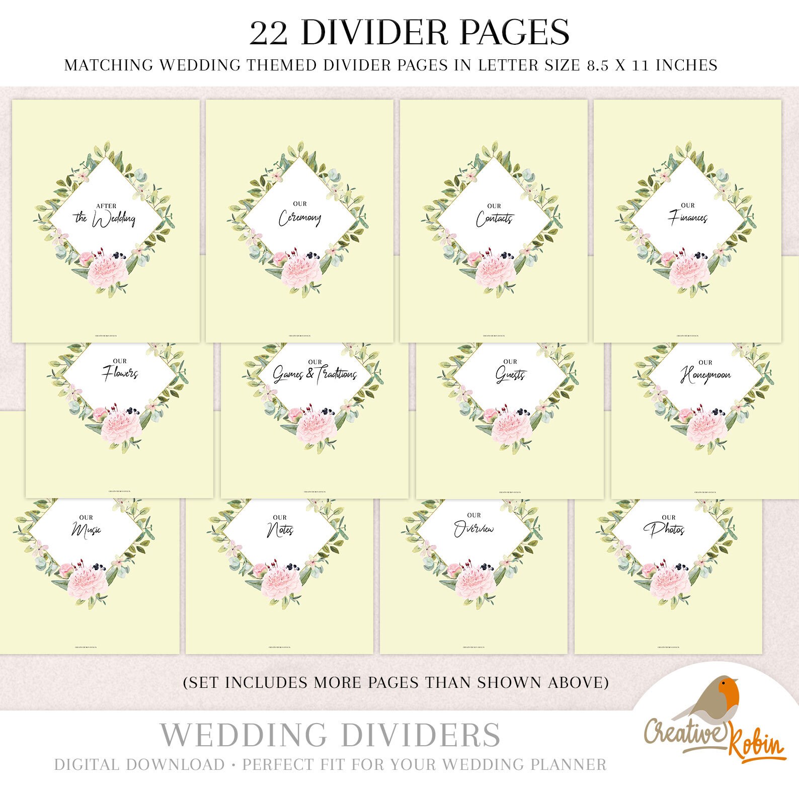 PRINTABLE Wedding Dividers & Index Tabs Wedding divider Tabs