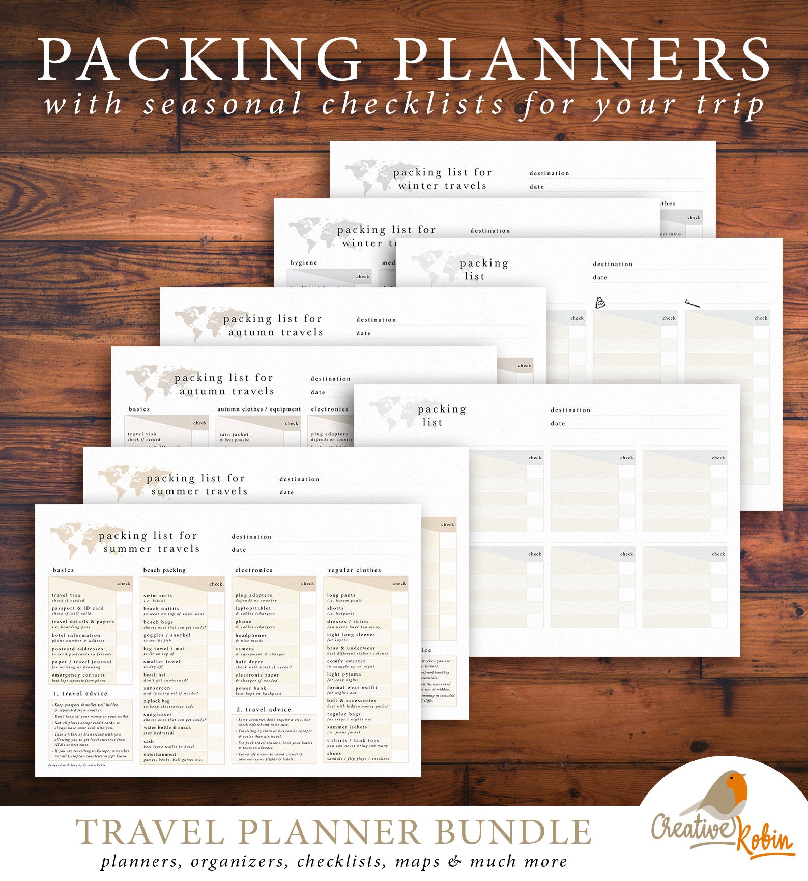 Printable TRAVEL PLANNER Kit World Trip Planner • World Map