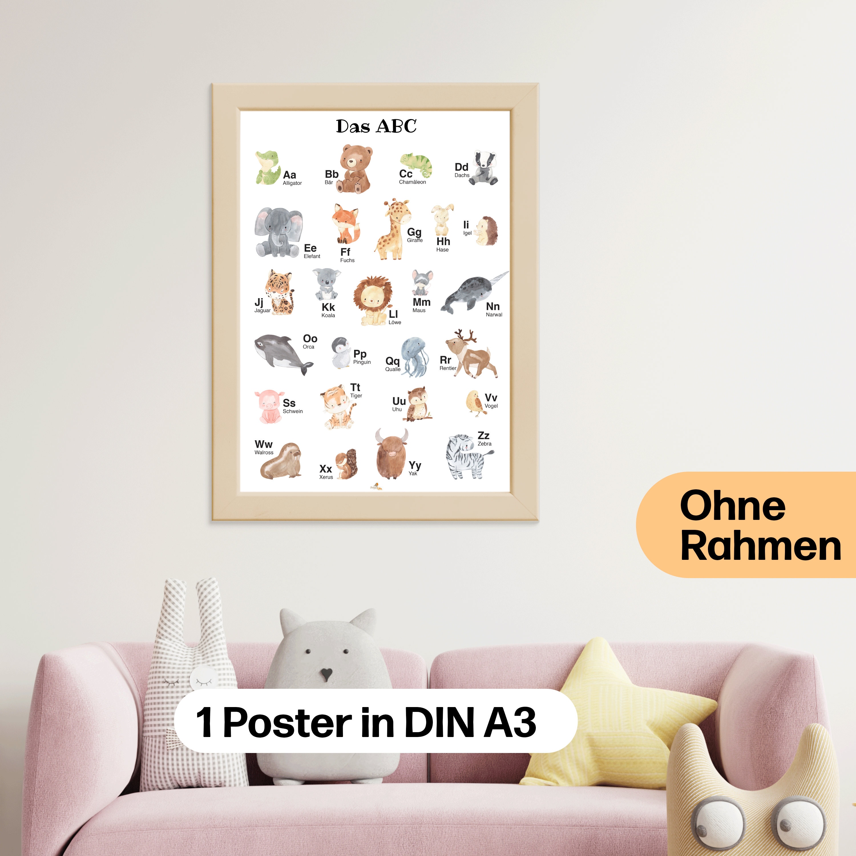 Alphabet Poster mit Tier ABC als Babyzimmer, Kinderzimmer Deko