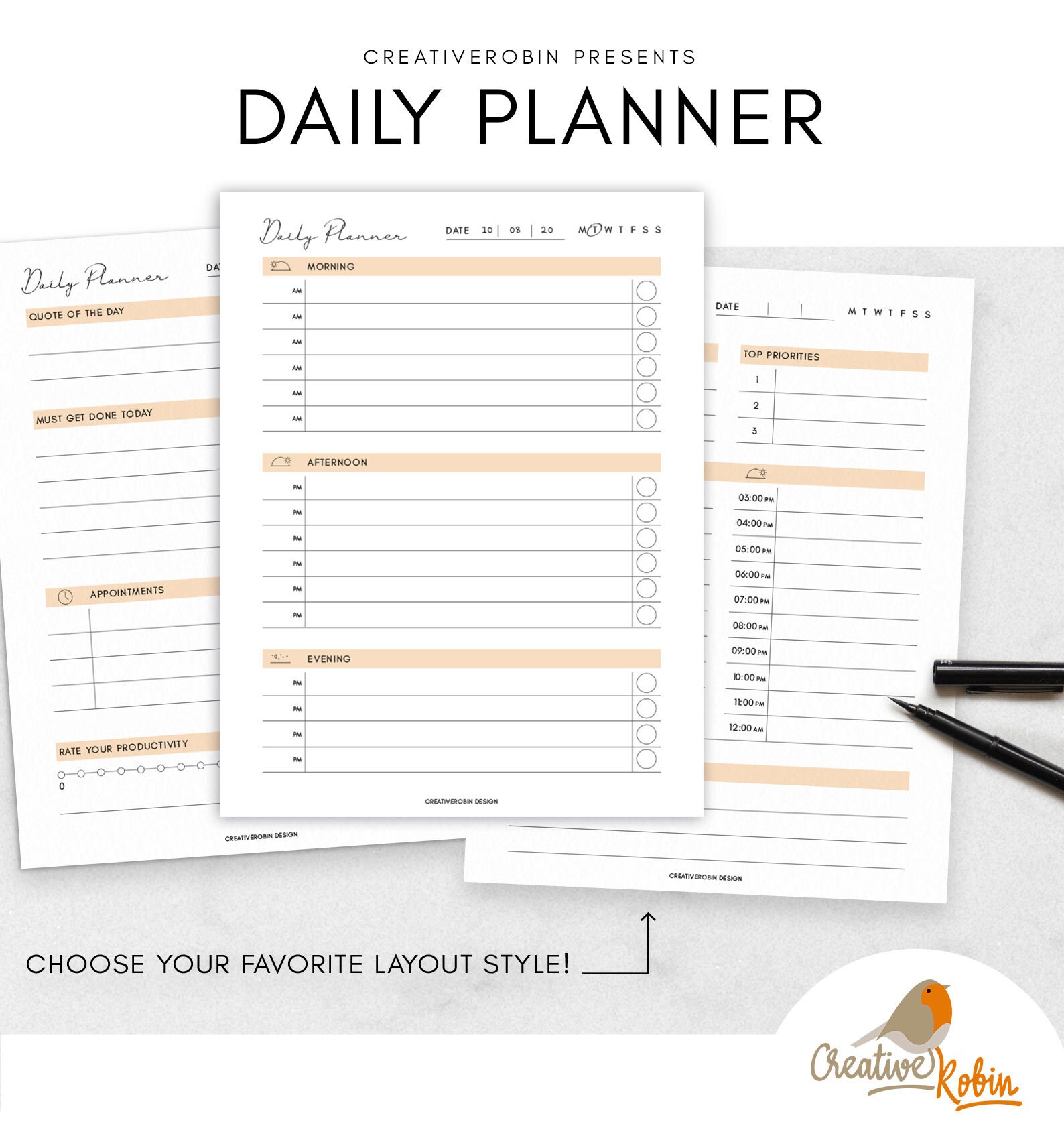 DAILY PLANNER Bundle • Day Organizer | Undated to Do List | Daily ...