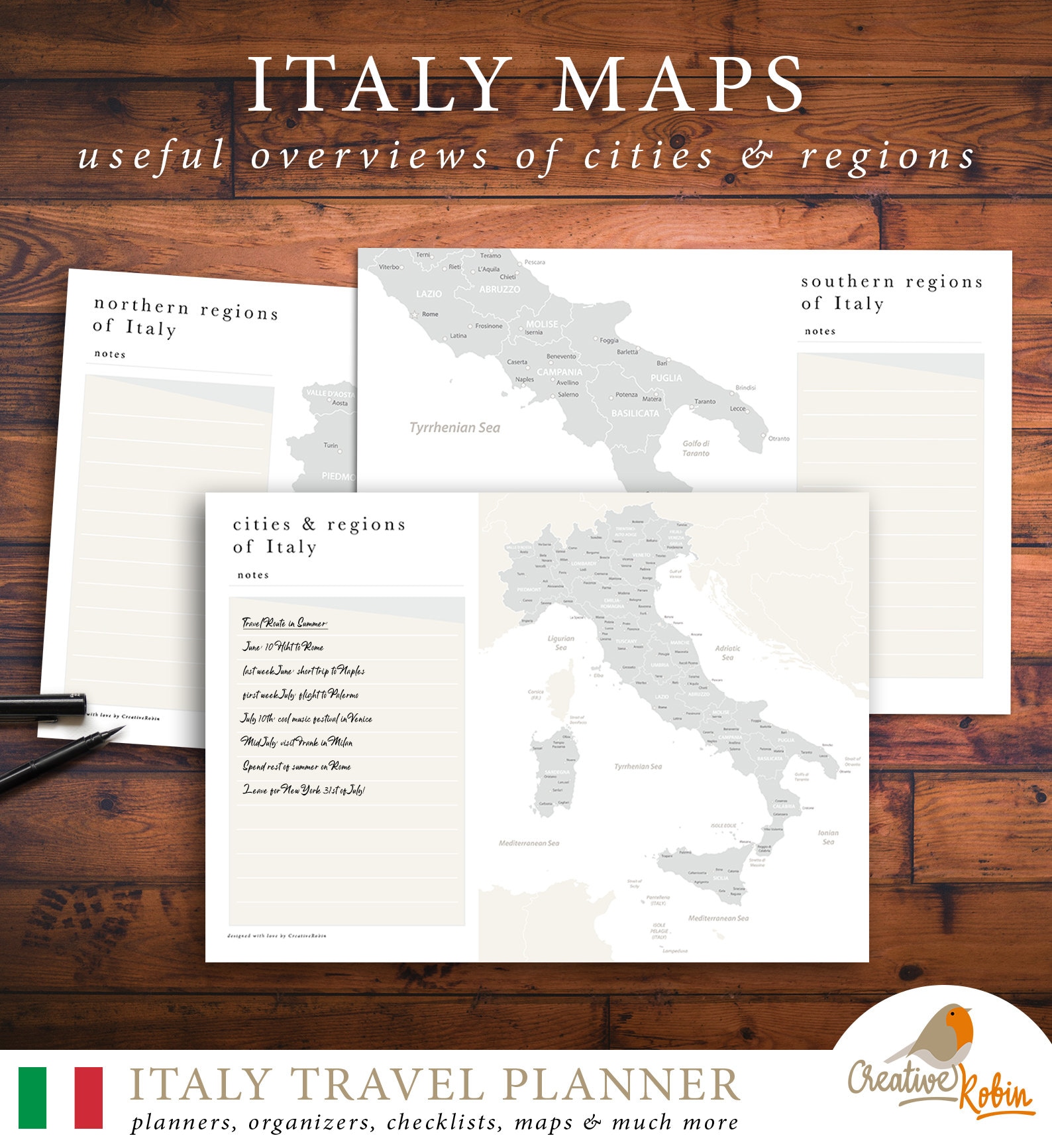 Printable ITALY TRAVEL PLANNER • Italy Trip Planner • Map of