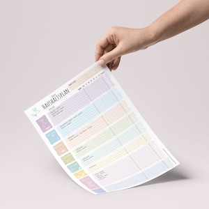 May include: A printable household chore planner with a pastel color scheme. The planner includes a checklist for daily, weekly, and monthly tasks. The text "HAUSHALTSPLAN" is at the top of the page.
