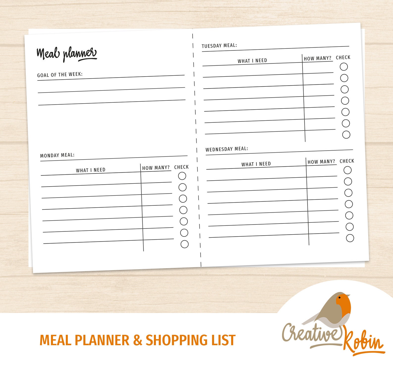 Meal Planner Food With Shopping Checklist PDF Meal - Etsy