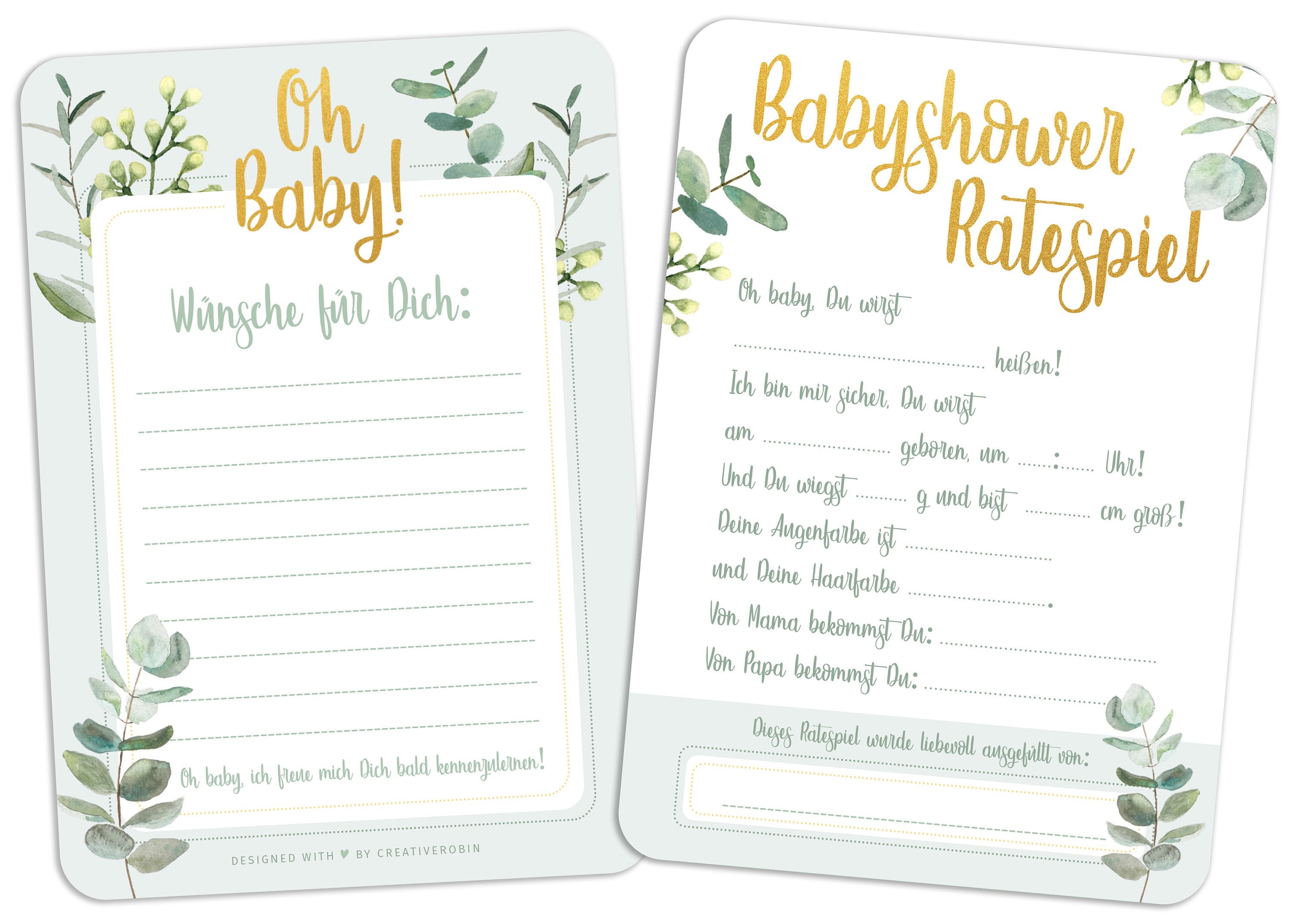 Schönes Babyparty Spiel mit Baby Quiz + Wünschen • 25 Karten