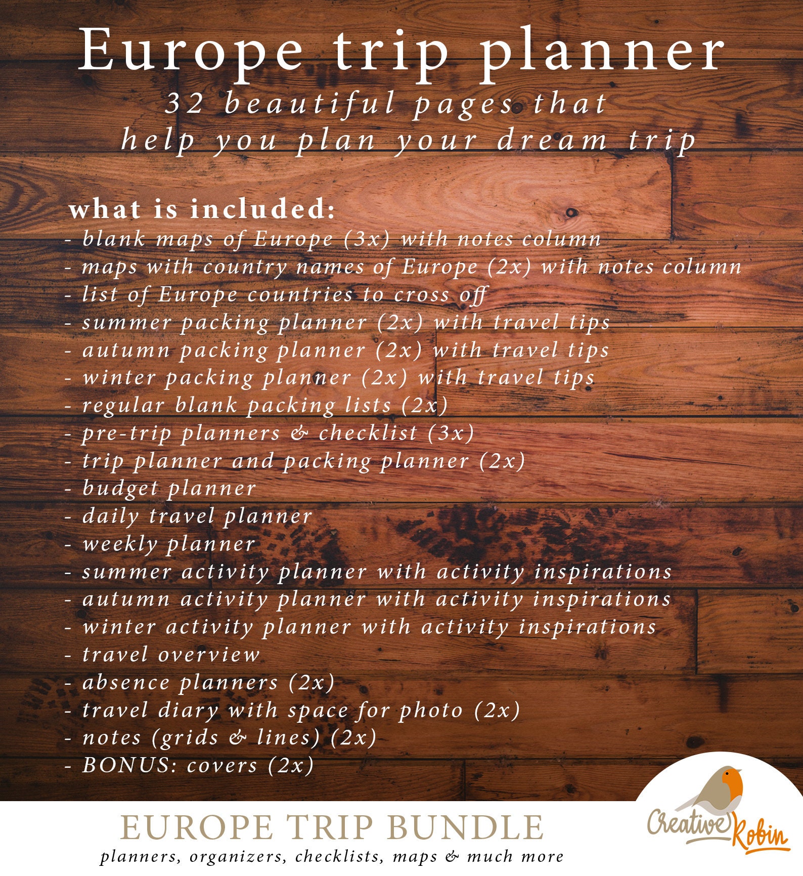 Printable TRAVEL PLANNER EUROPE Trip Planner Europe Map Etsy España