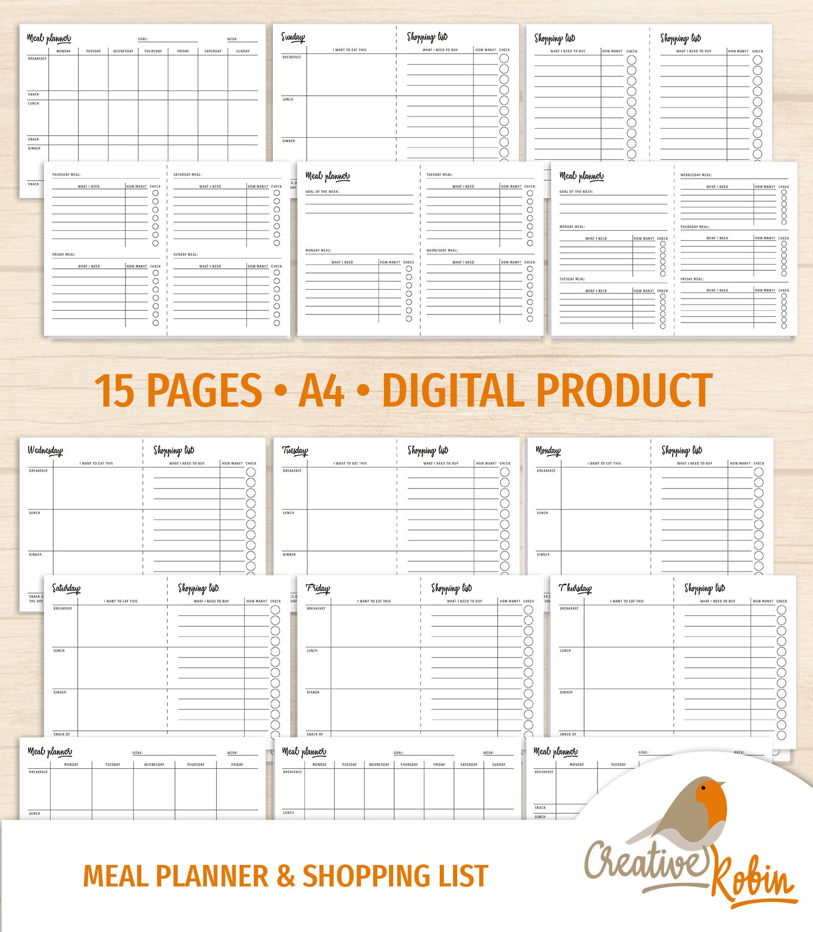 Meal Planner Food With Shopping Checklist PDF Meal - Etsy