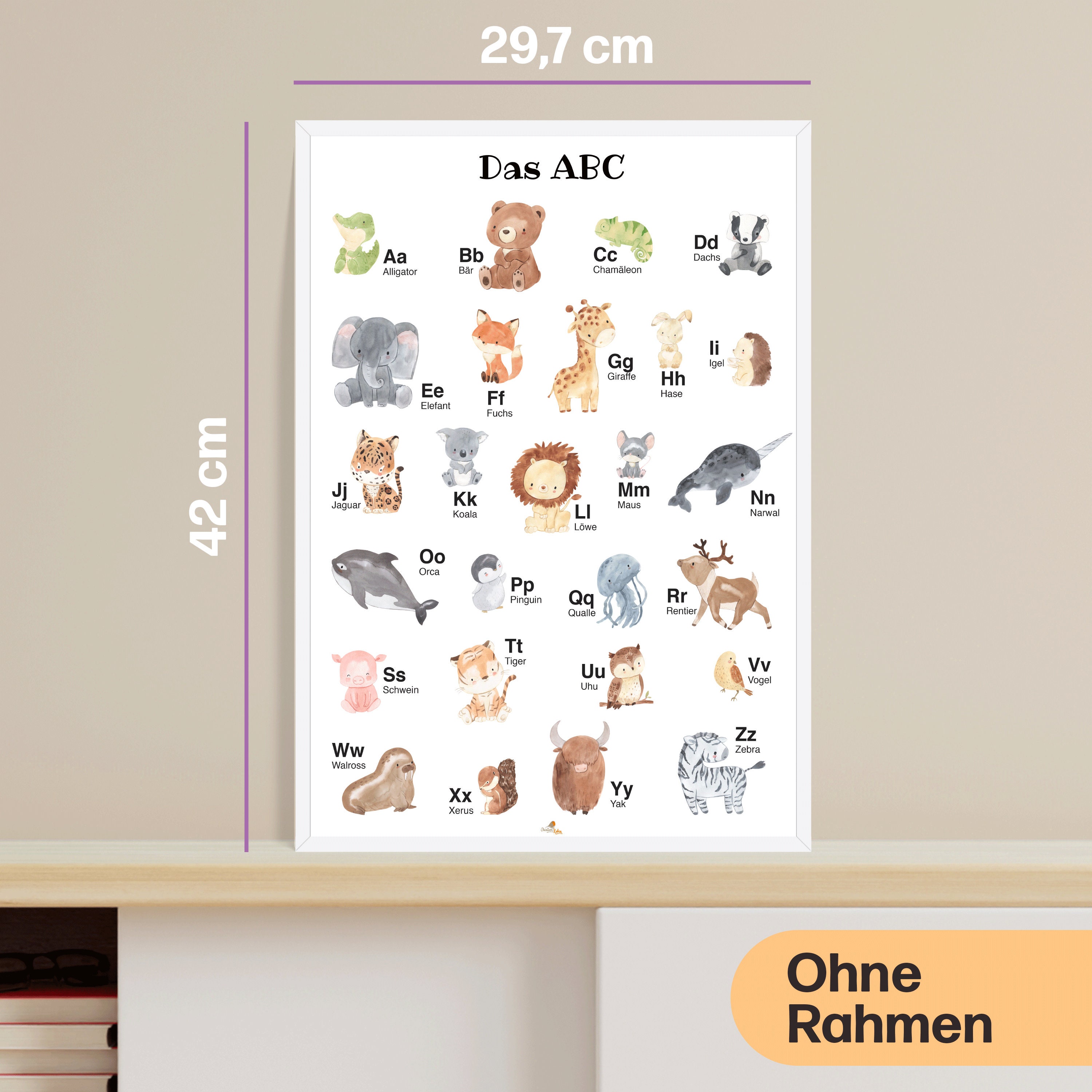 Deko Alphabet Babyzimmer, Tier Kinderzimmer ABC Poster mit als