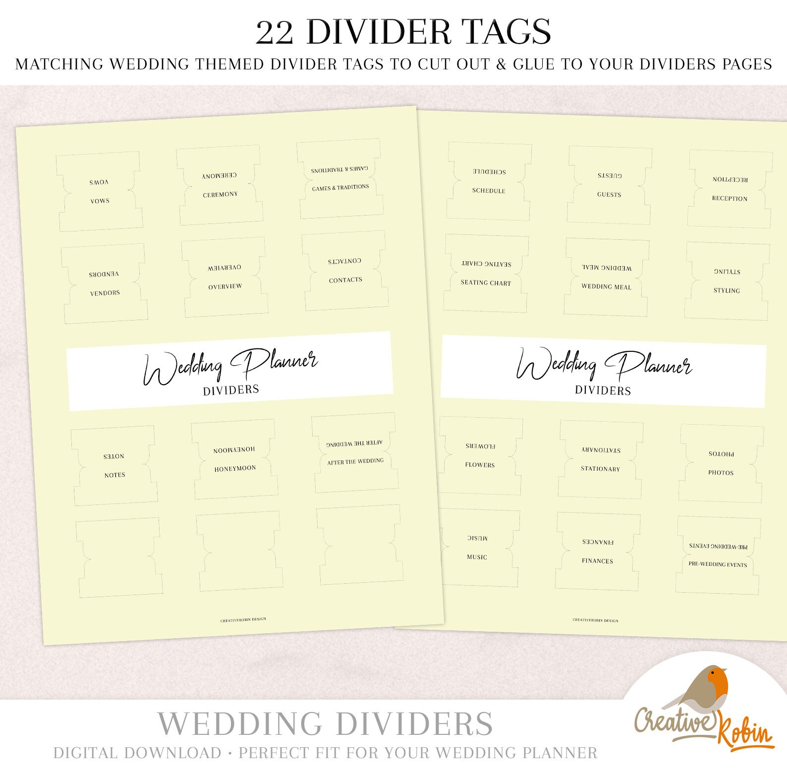 PRINTABLE Wedding Dividers & Index Tabs Wedding divider Tabs