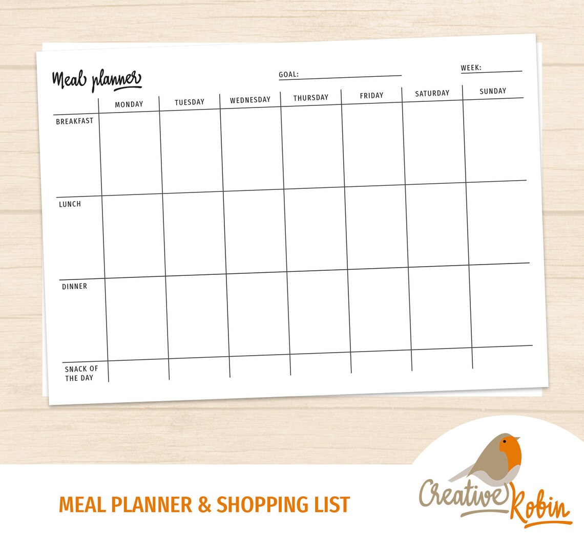 MEAL PLANNER Food with Shopping Checklist PDF Meal | Etsy
