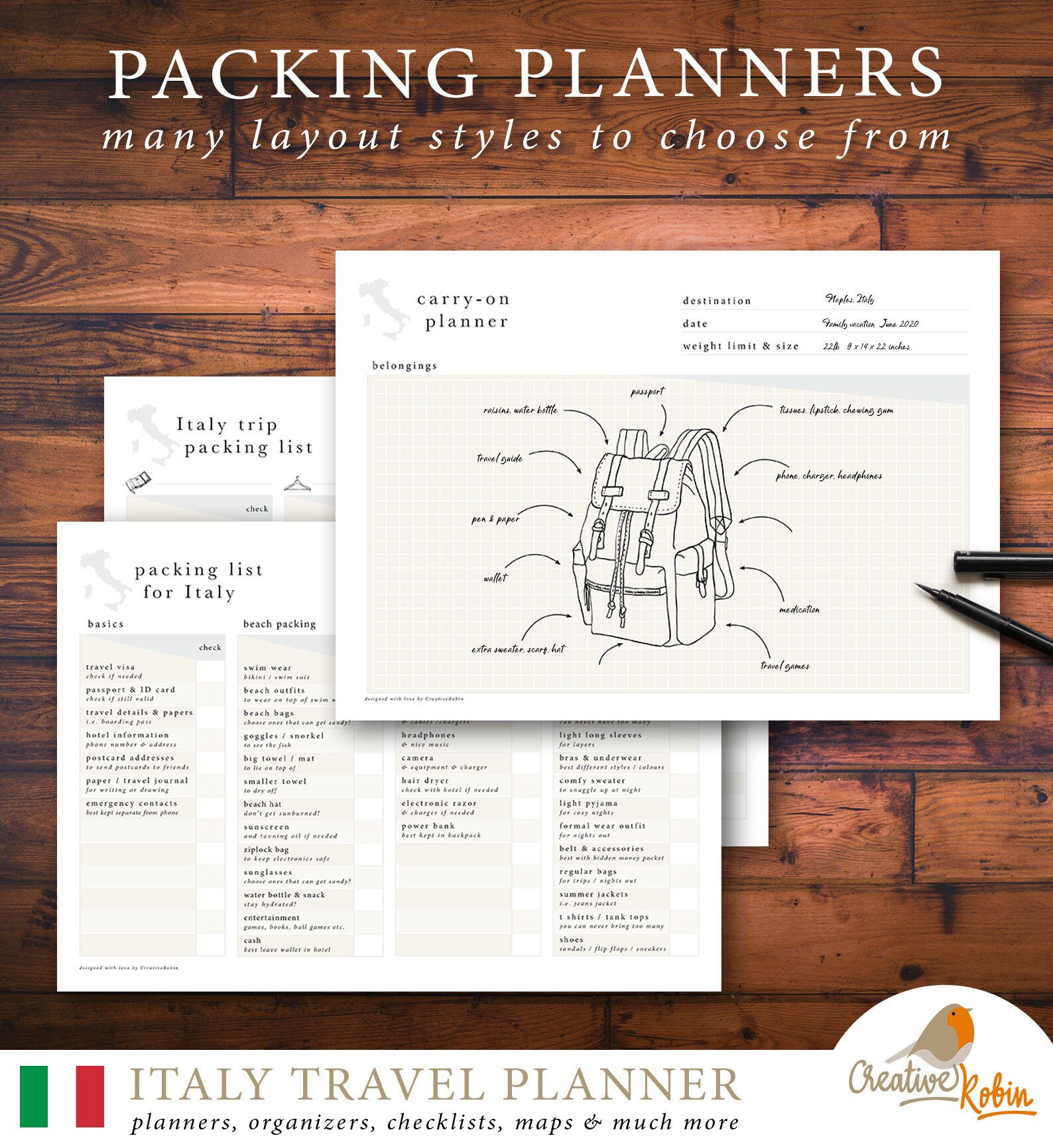 Printable ITALY TRAVEL PLANNER • Italy Trip Planner • Map of