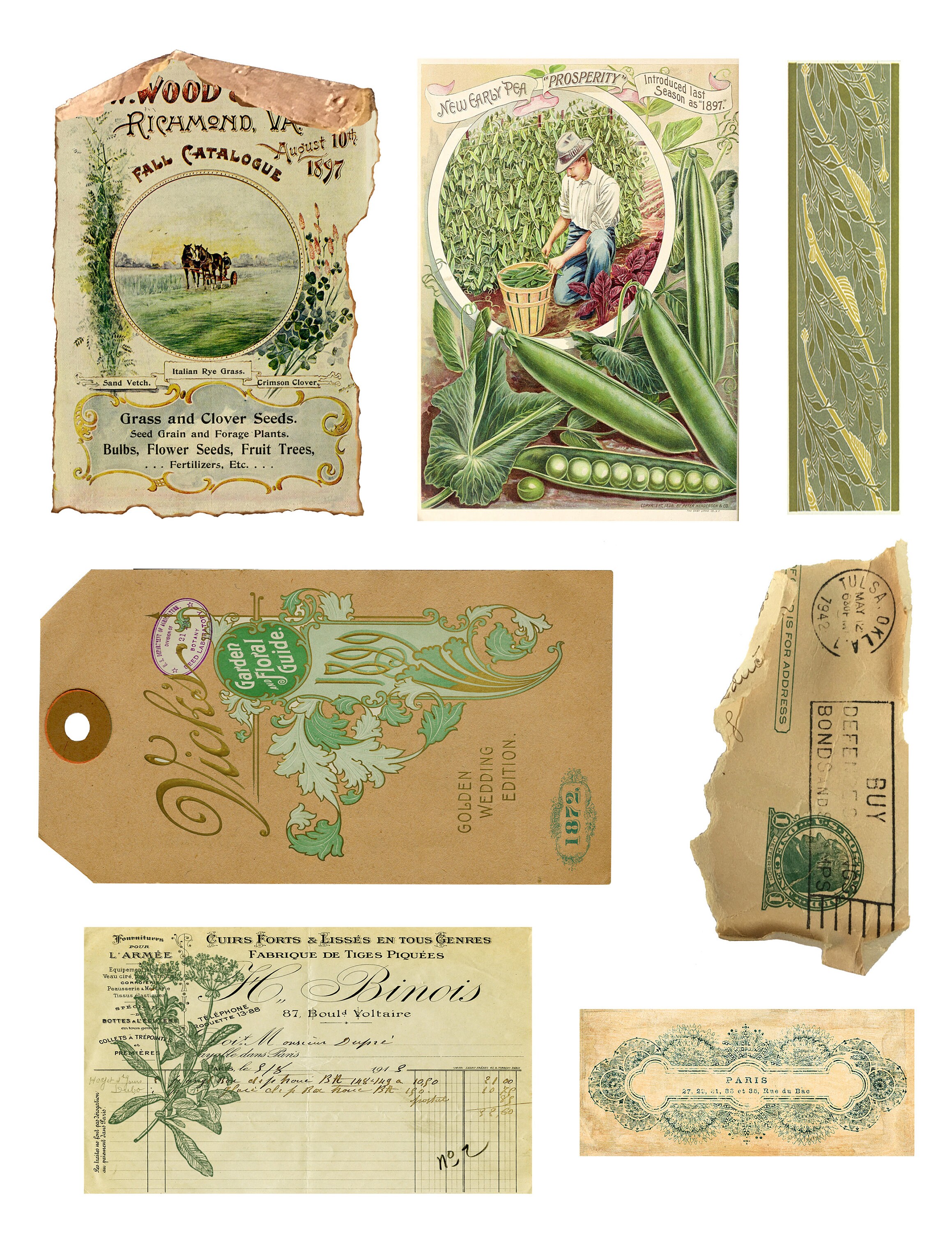 Green Ephemera pack 1 Vintage artwork for journals Etsy