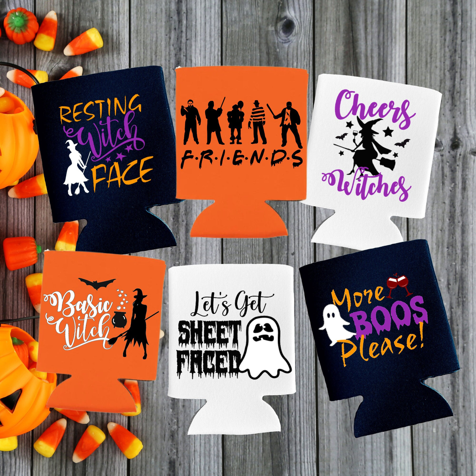 Halloween Can Coolers Spooky Can Can Sleeves Halloween Drink Holder Etsy