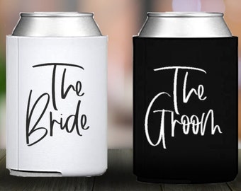 His and Hers Can Coolers - Wedding Can Sleeves - Husband and Wife Beer Sleeves