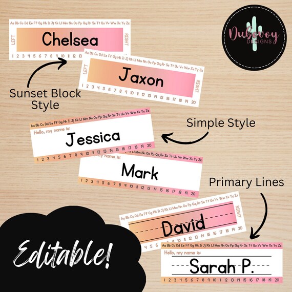 Editable Name Tags for Classroom Desks - SUNSET VIBES COLLECTION