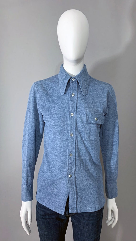 1970s "Capri West by Townline" Denim Knit Mens Lon