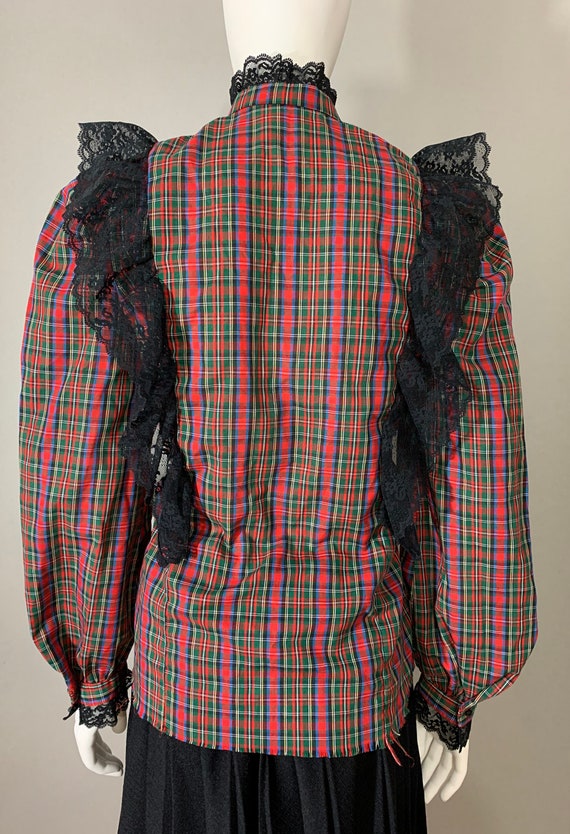 1970s Women's Plaid & Lace Prairie Blouse - image 9