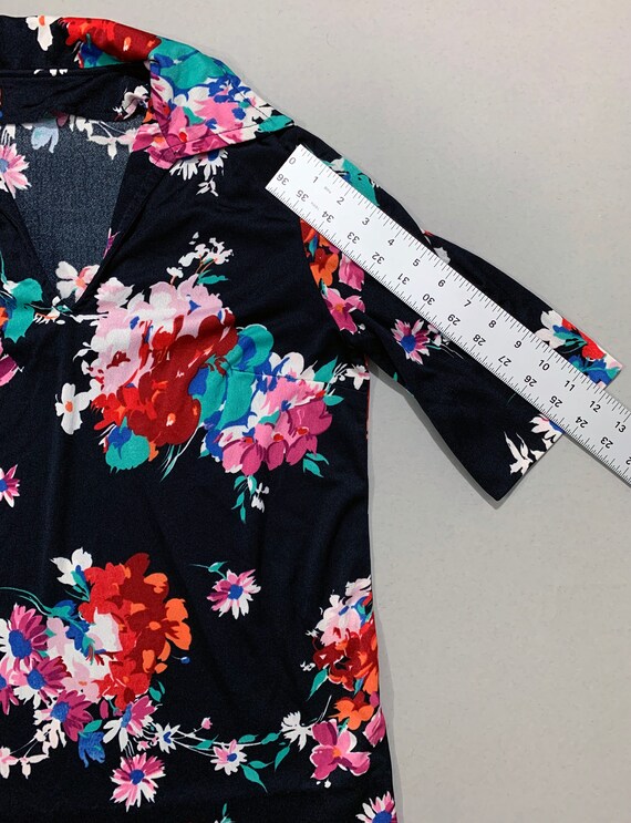 1970s Women's Floral Print 3/4 Short Sleeve Top - Etsy