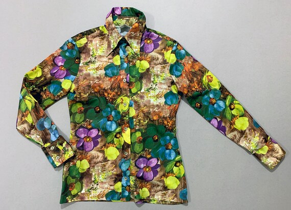 1970s Women's "BVD" Multicolor Floral Blouse - image 4