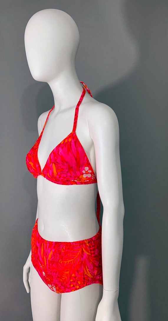 1960s Floral Orange & Pink Hawaii Bikini - image 2
