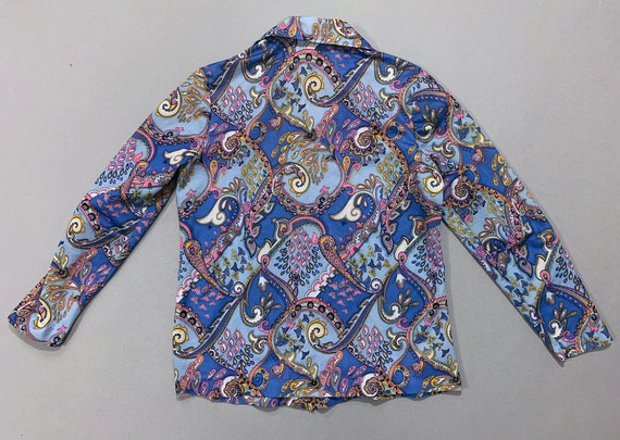 1970s Women's Blue Purple Multicolor Paisley Blou… - image 4