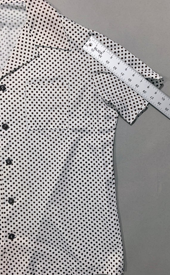 1970s Mens Short Sleeve White Brown Polka Dot - image 5