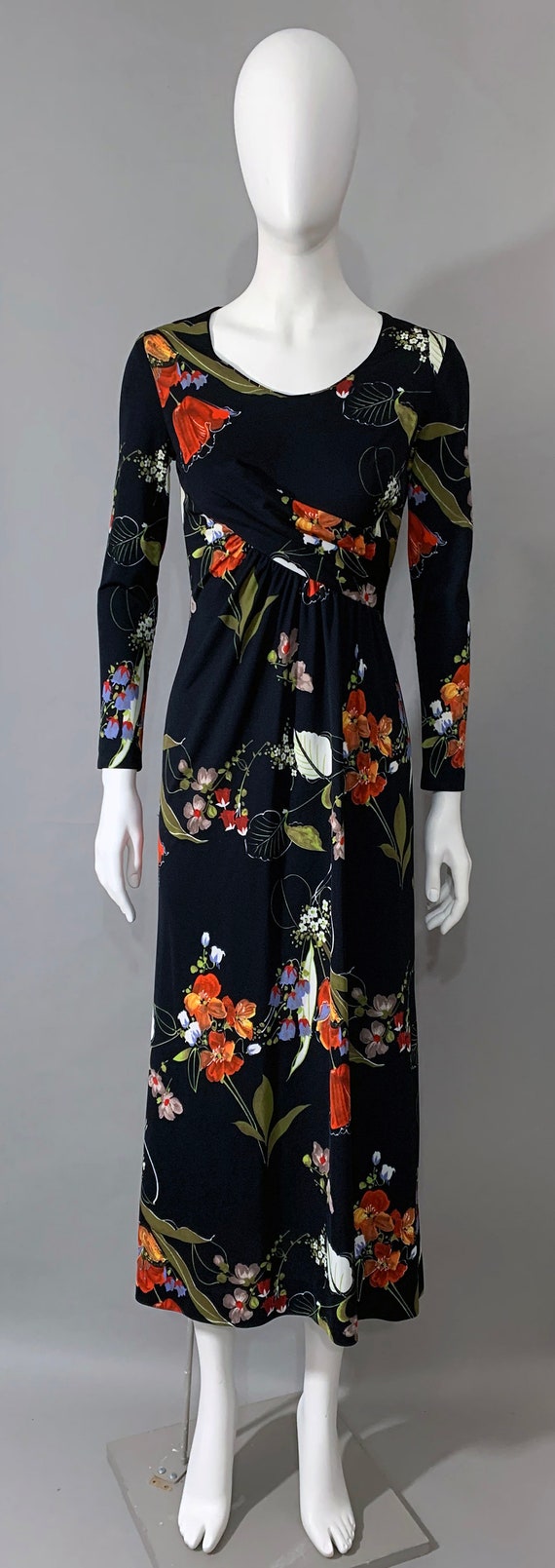 1970s Women's Floral Dress with Front Drape Detail