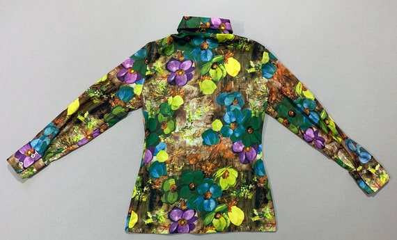 1970s Women's "BVD" Multicolor Floral Blouse - image 5