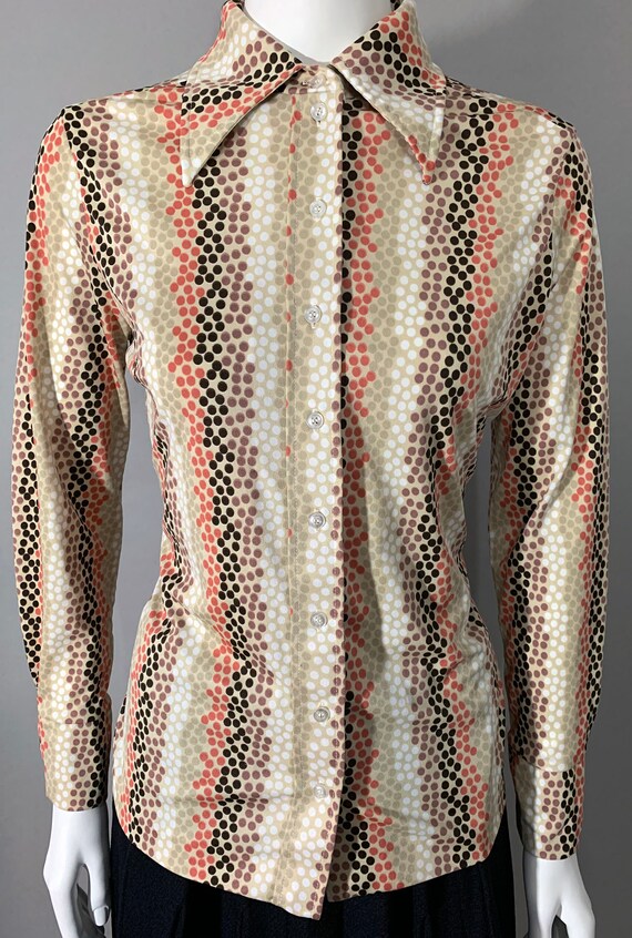 1970s Women's "Lee Mar" Polka Dot Print Blouse - image 3