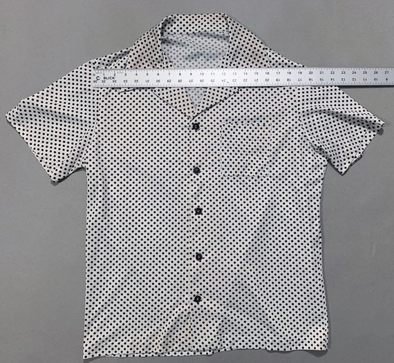 1970s Mens Short Sleeve White Brown Polka Dot - image 3