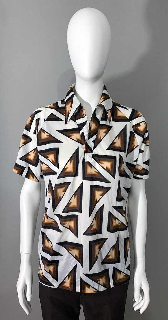 1970s "Lilly Dache" Mens Polyester Disco Polo Geom