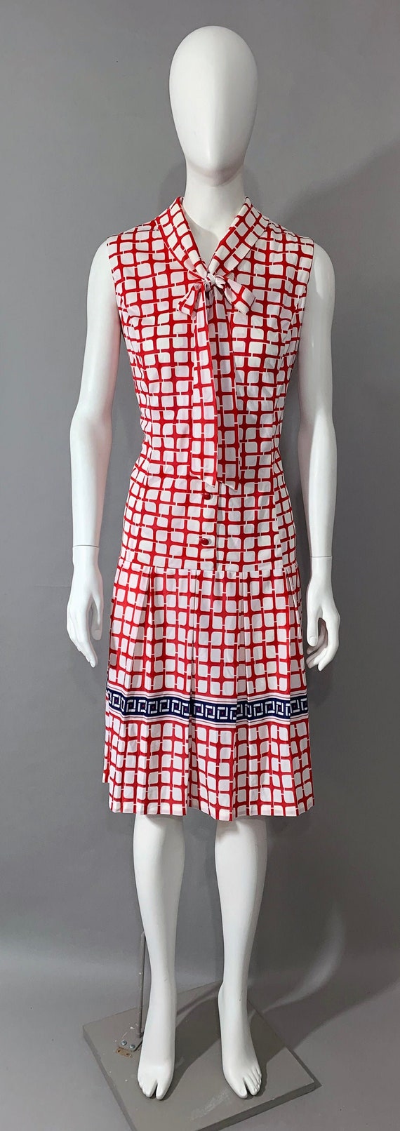 1960s Women's White & Red Checkered Flapper Dress