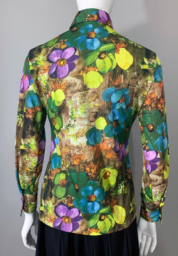 1970s Women's "BVD" Multicolor Floral Blouse - image 3