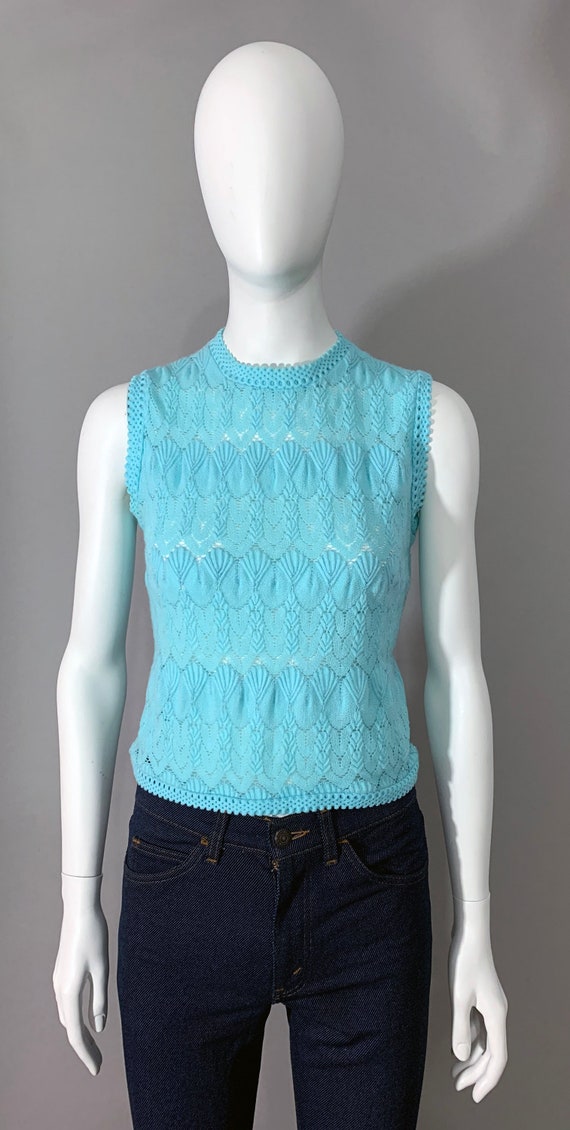 1960s Women's "Acrylade" Turquoise Floral Knit Swe