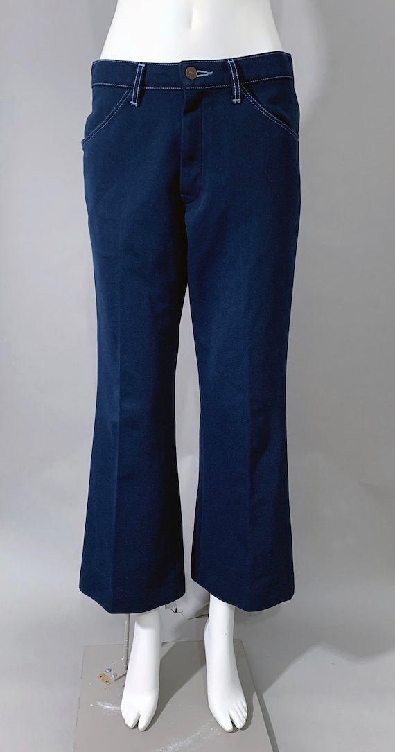 1970s "FARAH"  Polyester Navy Blue Flare Pants wit