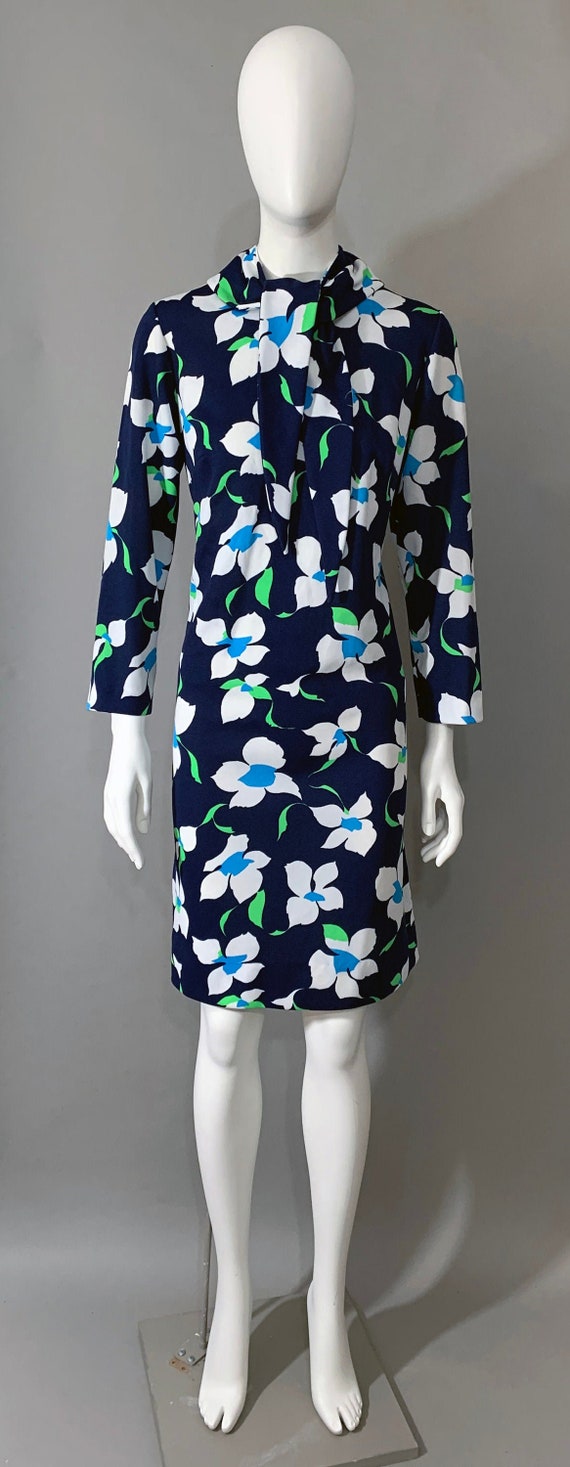1960s Women's Floral Dress with Jabot